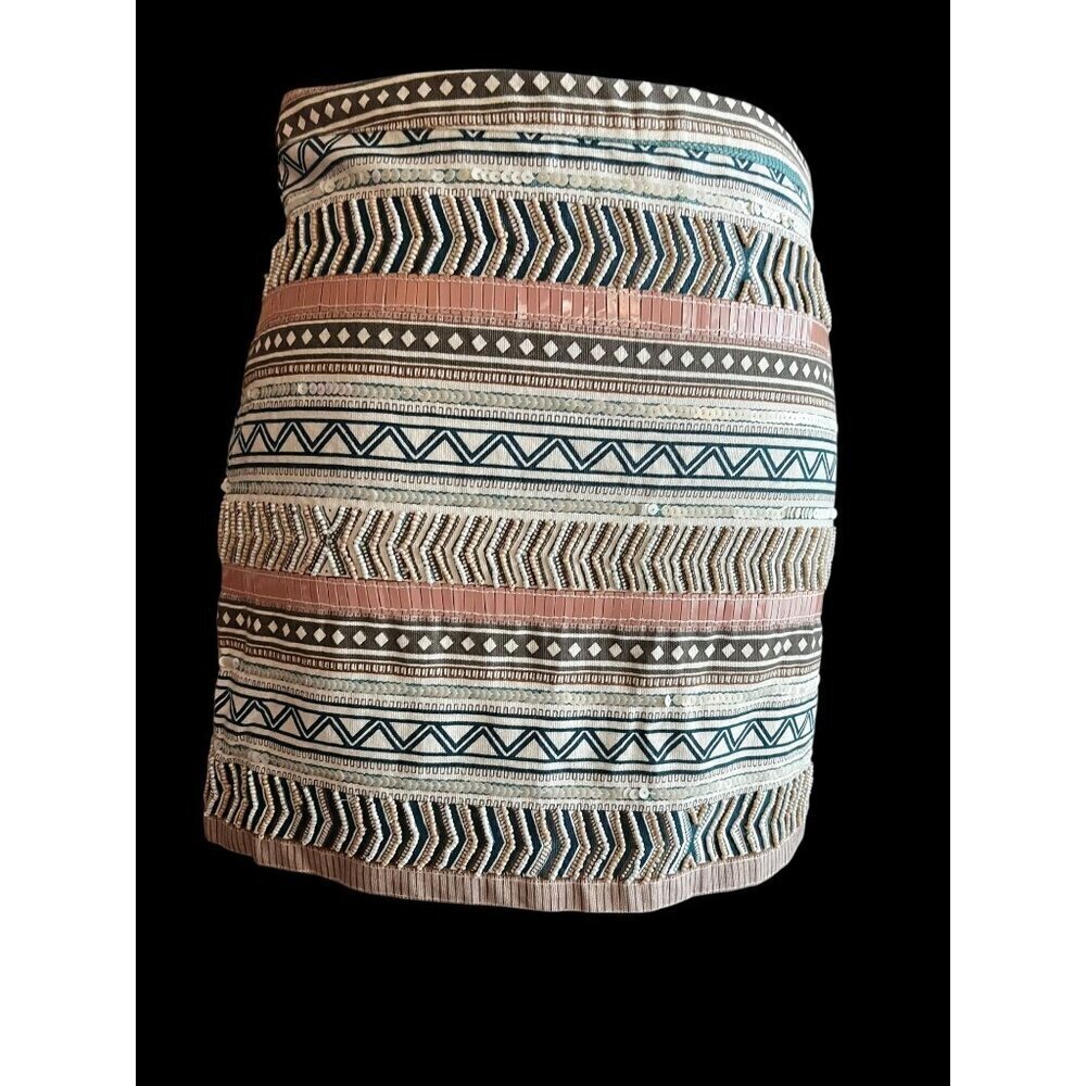 MNG Casual Skirt WOMEN 4/EUR 36 Multicolor Rosita Woven Embellished Beaded Sequi